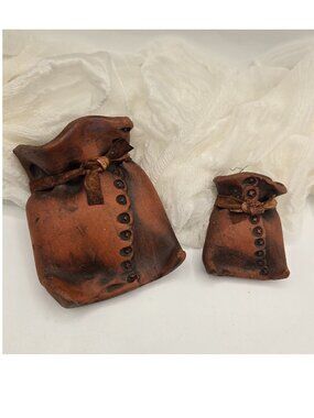Small Trompe L’œil Wall Decor, Pair of Hand-Sculpted Ceramic Wall Pockets, sacks